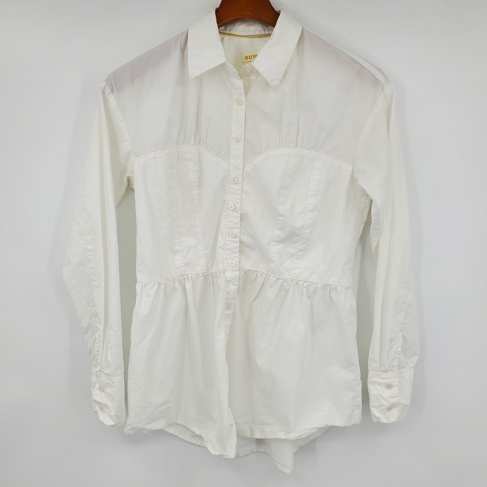 Maeve Anthropologie White Peplum Pirate Button Down Shirt S Regency Victorian